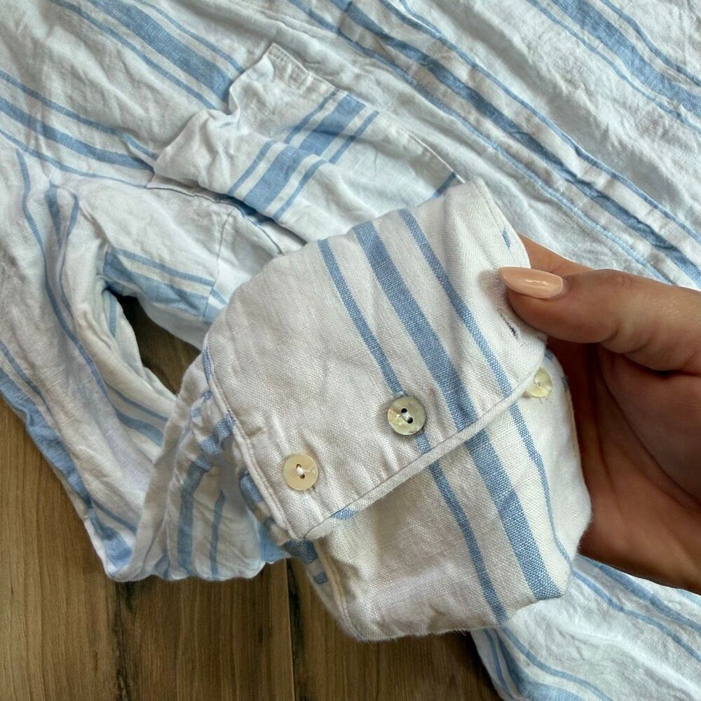 Soft Surroundings Womens Blue White Striped Adalia Linen Shirt Dress Size Medium - Picture 9 of 10